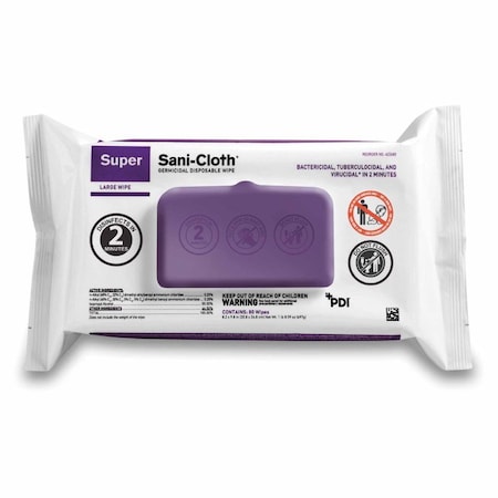 Super Sani-Cloth Surface Disinfectant Cleaner Premoistened Germicidal Manual Pull Wipe, NonSterile, 80PK A22480